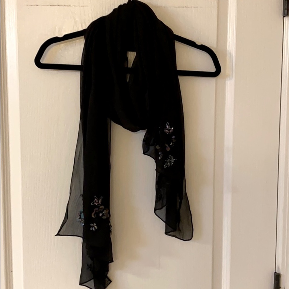 Black evening scarf with beading detail